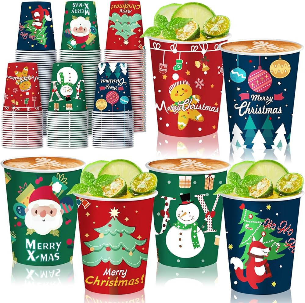48 Pcs 9oz Christmas Paper Cups, Disposable Cups with 6 Designs Including Santa Claus, Christmas ... | Amazon (US)