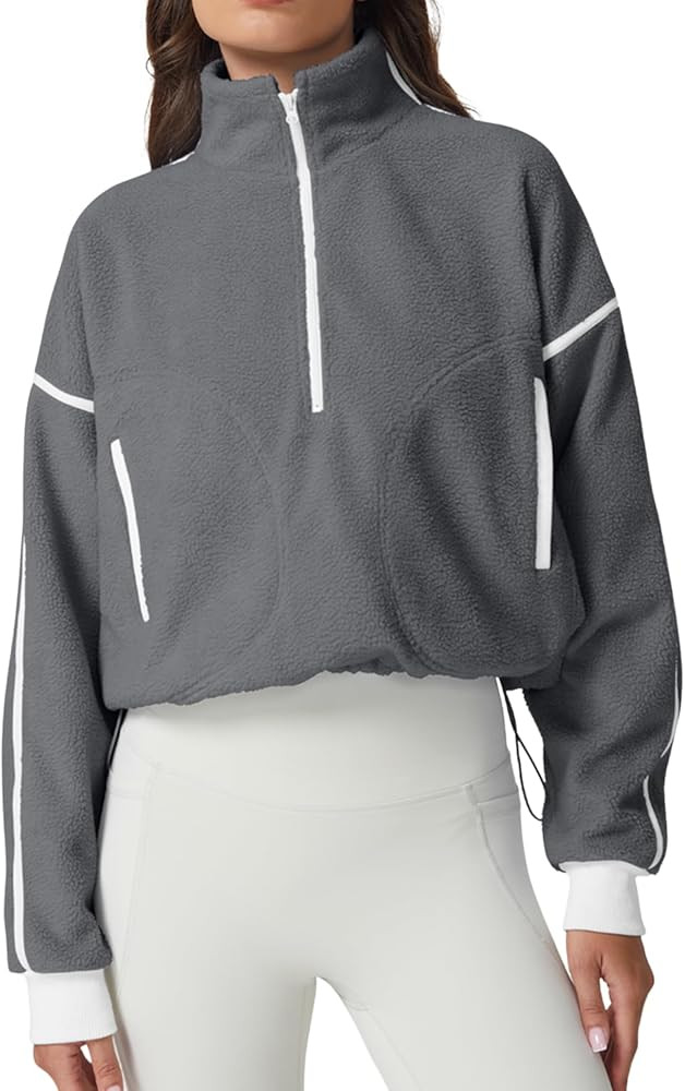 QINSEN Women's Half Zip Fleece Short Pullover Sweatshirt Winter Long Sleeve Cozy Sherpa Sweater T... | Amazon (US)