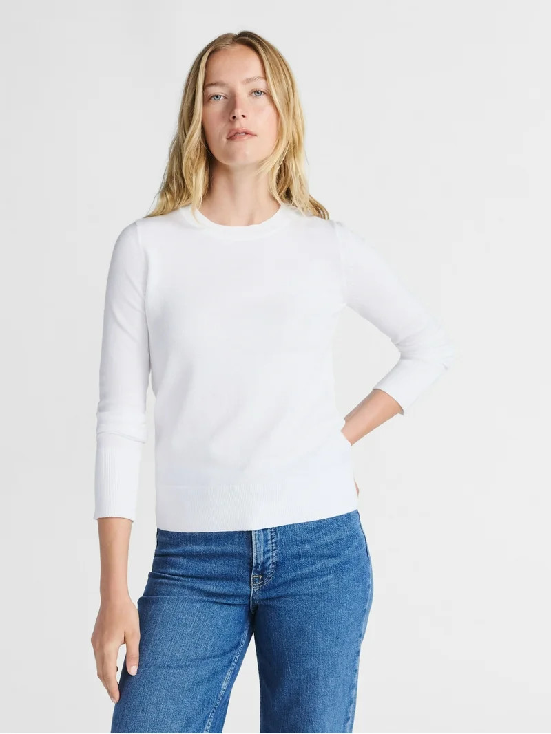 Free Assembly Women's and Women's Plus Cozy Yarn Crewneck Sweater with Long Sleeves. Lightweight,... | Walmart (US)