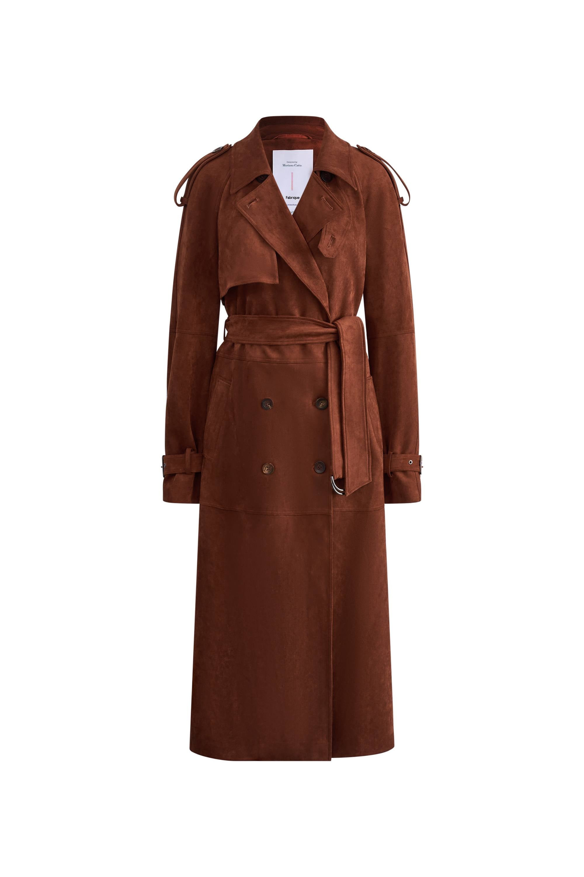 Tilda Detachable Epaulette Trench Coat in Faux Suede | Fabrique