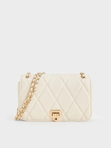 Cream Arwen Diamond-Quilt Shoulder Bag | CHARLES & KEITH | Charles & Keith US