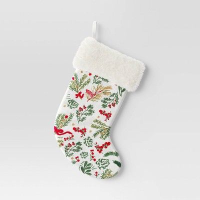 Embroidered Holiday Stocking Cream - Threshold™ | Target