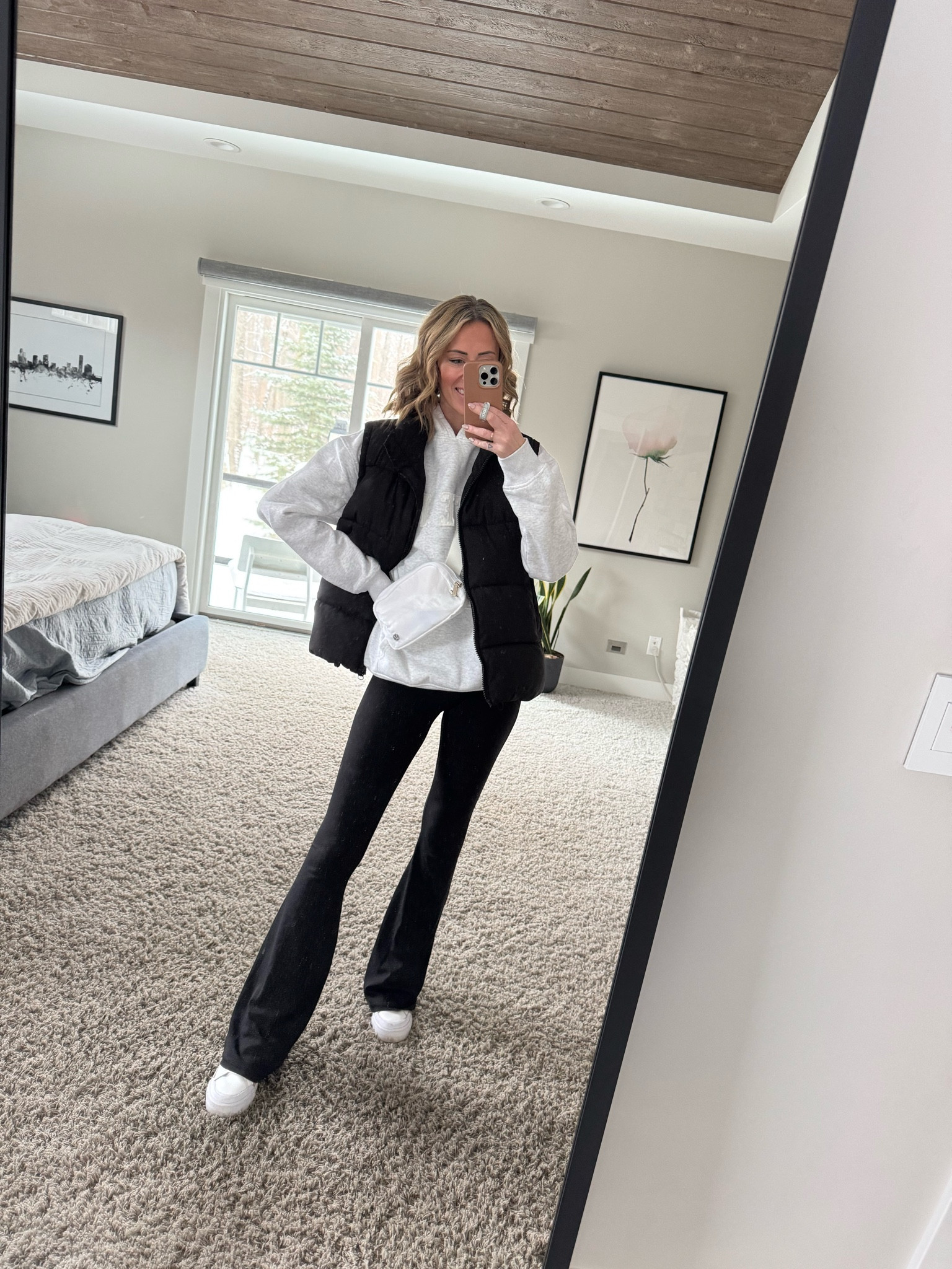 Sport causal outfits for moms
Winter outfit ideas with black puffer vest from Amazon
Whitefox hoodie and linked a similar 
Nike platform court sneakers 