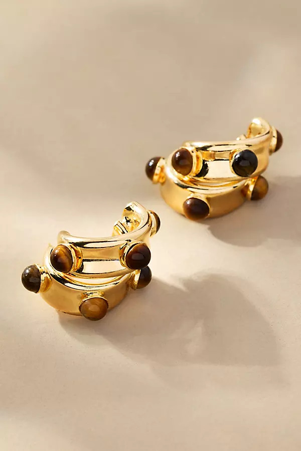 Stone Dot Curved Earrings | Anthropologie (US)
