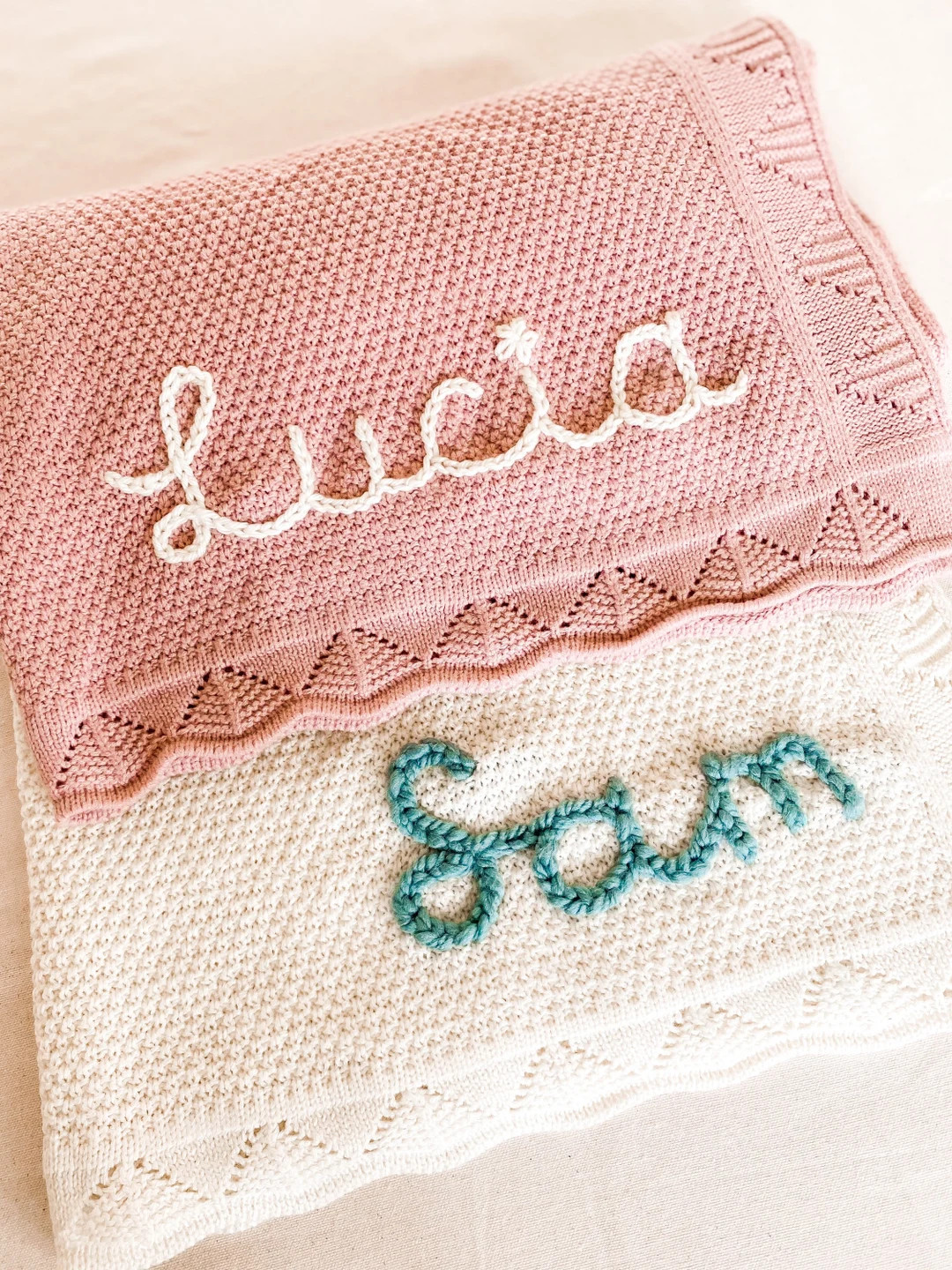 Custom Knit Baby Blanket - Hand Embroidered Name - Baby Gift - Baby Announcement - Family Picture... | Etsy (US)