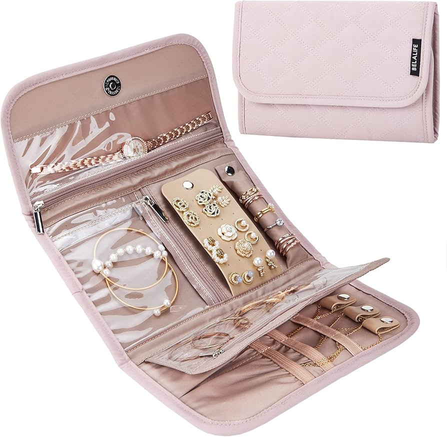 BELALIFE Travel Jewelry Case Organizer, Foldable Jewelry Storage Roll for Earrings, Necklaces, Ri... | Amazon (US)