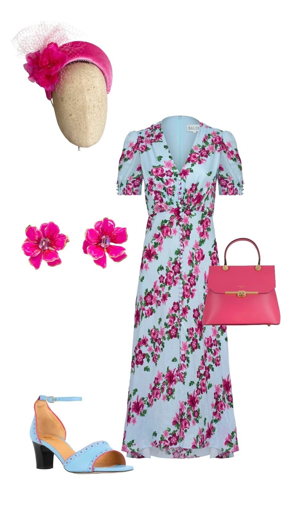 This outfit is my idea of heaven! Pretty colours in a feminine floral print, complemented by a pink floral headband, pink stud earrings, a top handle bag and amazingly coordinated blue and pink heels 🩵🩷🩵🩷

Blue /  Pink Floral Short Sleeve Dress - Saloni

Pink Floral Stud Earrngs - Pink Reef at Wolf & Badger 

Pink Velvet Floral Crown Headband Fascinator - Etsy

Blue Pink ‘Croupier’ Tipped Ankle Strap Shoes - Embassy London at Debenhams 

Atlanta Pink Handbag - Le Parmentier on sale at Wolf & Badger 

#LTKwedding #LTKluxury #LTKdresses