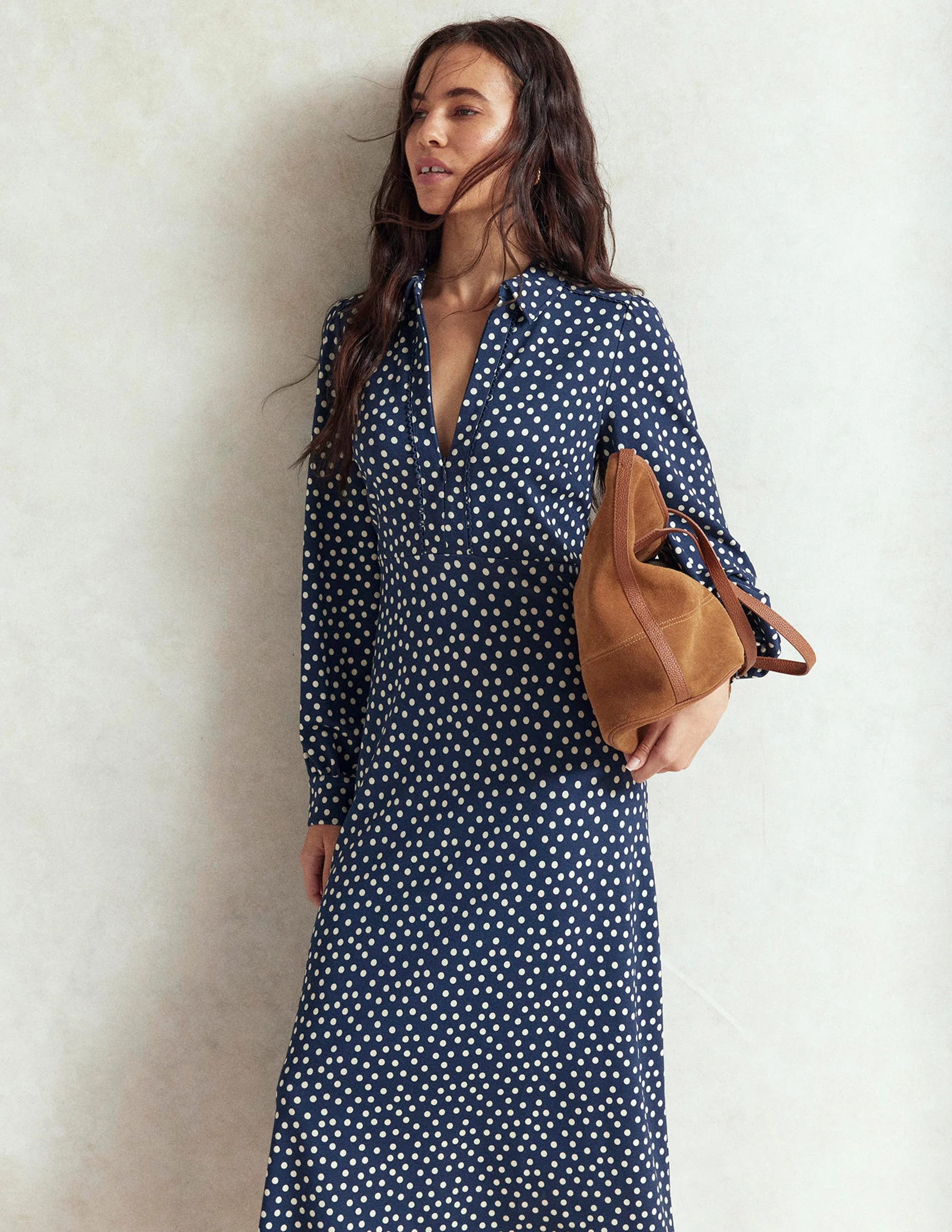 Pip Zip-Up Ponte Midi Dress-French Navy, Painted Dot | Boden (US)