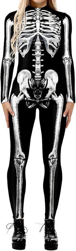 Halloween Bodysuits for Women Skeleton Jumpsuit Long Sleeve Halloween Costume Zip-up Skull One Pi... | Amazon (US)