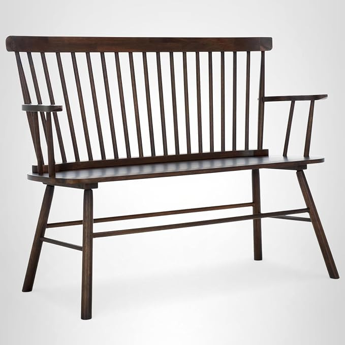 SAFAVIEH Furniture - Addison Loveseat - Dark Walnut - Solid Wood - Coastal Slatted Design - Ideal... | Amazon (US)