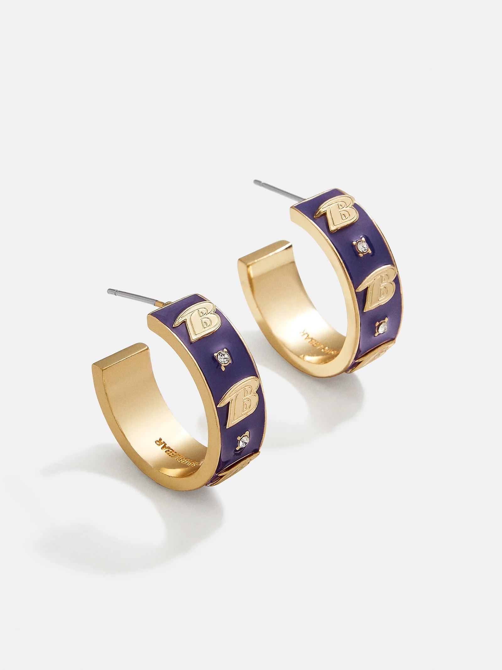 WEAR By Erin Andrews x BaubleBar Baltimore Ravens Enamel Hoop Earrings - Baltimore Ravens | BaubleBar (US)