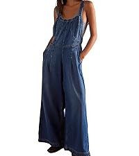 D-Sun Women Denim Overalls Wide Leg Bib Pants Adjustable Strap Sleeveless Jean Jumpsuit Backless ... | Amazon (US)