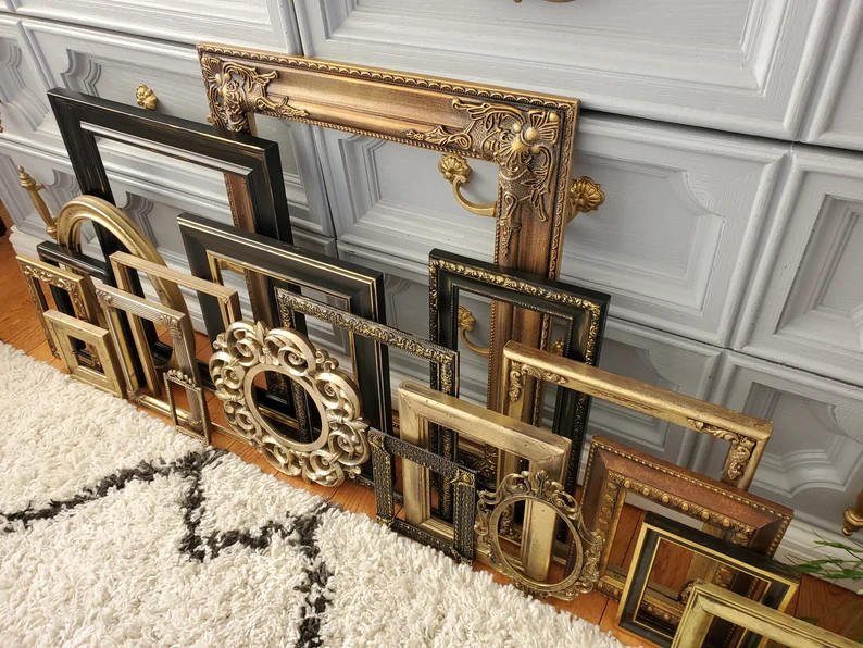 Set of 20 Black & Gold Frames - Gold, Black - Gallery - Nursery - Wedding - Vintage Frames - Fram... | Etsy (US)