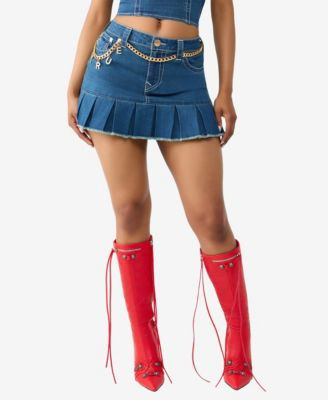 True Religion Women's Chain Belt Pleated Mini Skirts - Pool Crush | Macy's
