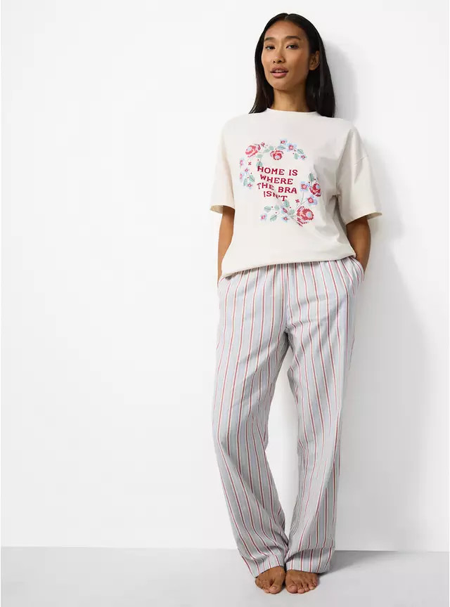 Buy Home Is Where The Bra Isn't T-Shirt Pyjamas Set XL | Pyjamas | Tu | Tu Clothing