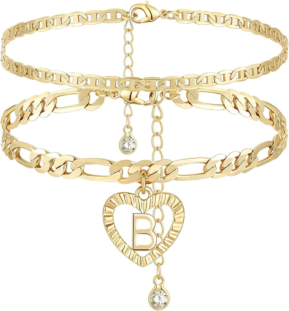 YANODA Initial Ankle Bracelets for Women 14K Gold Plated Layered Figaro Chain Letter Initial Ankl... | Amazon (CA)