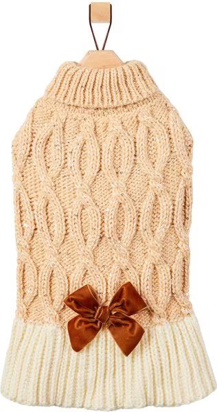 FRISCO Cable Knit Dog & Cat Sweater Dress with Velvet Bow, Small - Chewy.com | Chewy.com