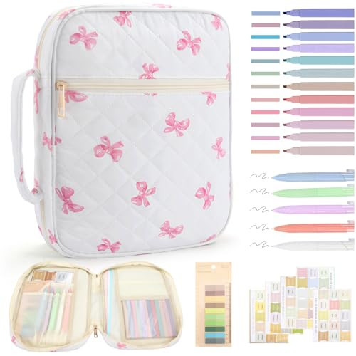 Zkptops Bible Cover Case for Women Girls Large Bible Bag Cotton Quilted Bible Carrying Case with Zipper Pocket and Handle Pink Bow Christian Carrying Book Cover for Christian Study Supplies Gift | Amazon (US)