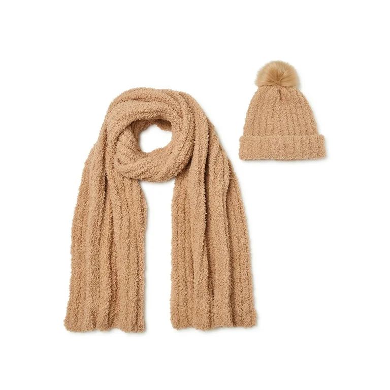 Time and Tru Cozy Ribbed Beanie with Pom and Scarf, 2-Piece Set | Walmart (US)