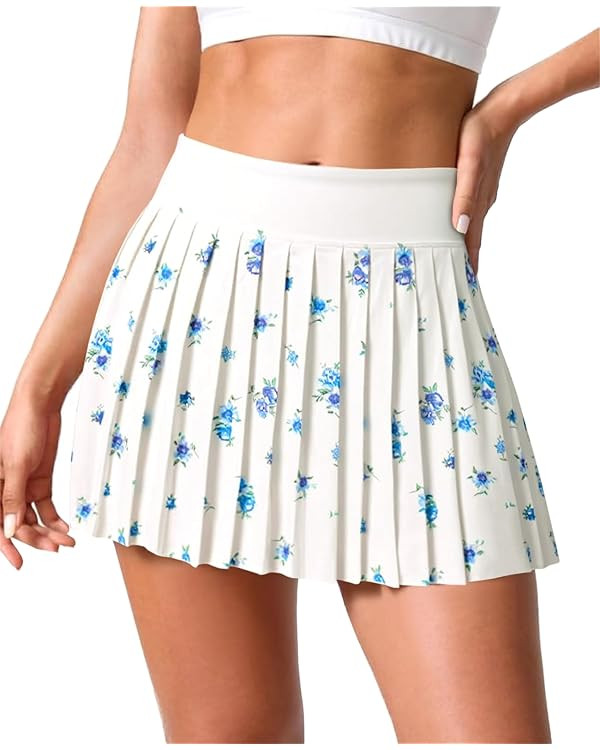 Fisoew Womens Floral Print Pleated Tennis Skirt High Waist Workout Athletic Mini Skirts with Pock... | Amazon (US)