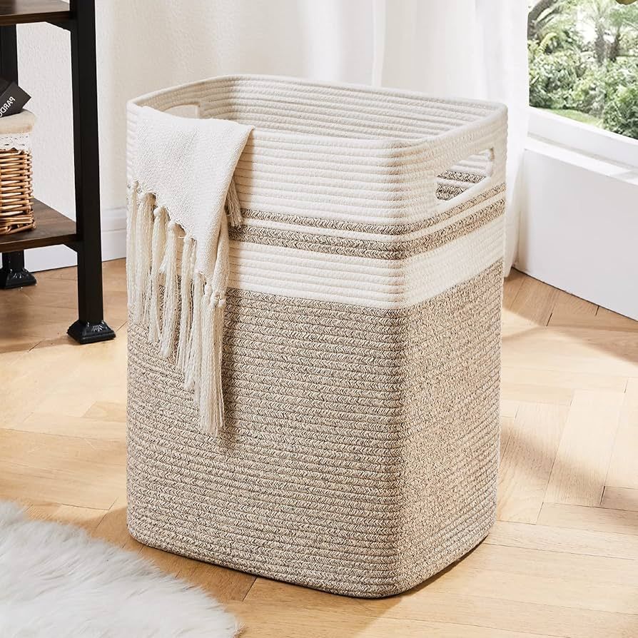 OIAHOMY Laundry Hamper-Laundry Basket,Tall Cotton Storage Basket with Handles,Decorative Blanket ... | Amazon (US)