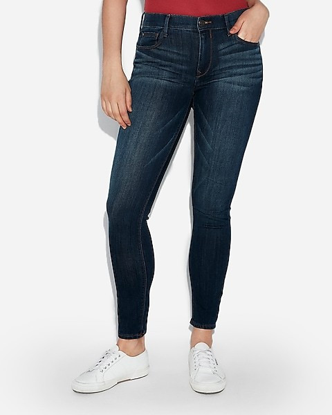 mid rise dark wash jean leggings | Express
