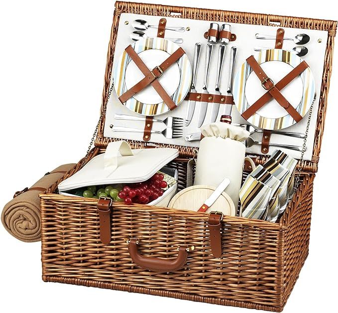 Picnic at Ascot Original Dorset English-Style Willow Picnic Basket with Service for 4 and Blanket... | Amazon (US)