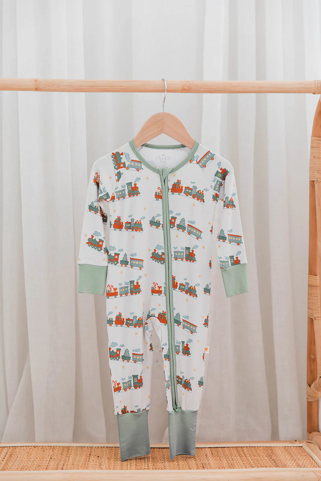 Baby Boys Polar Express Romper | Train Print Christmas Loungewear | Ollie's Day