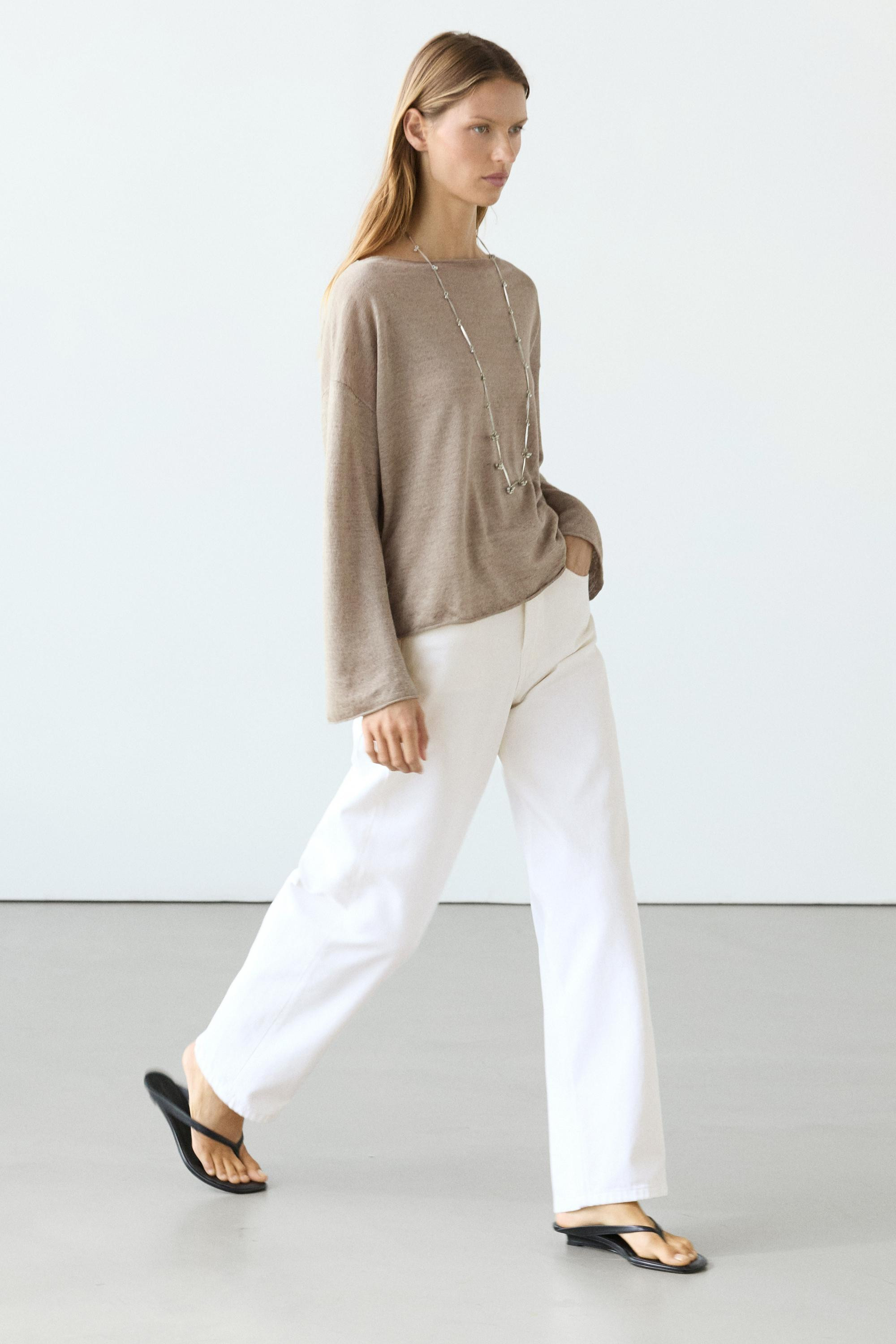 100% linen knit boat neck sweater | Massimo Dutti UK
