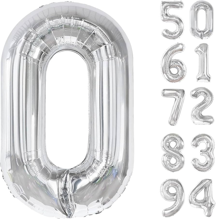 Silver Number Balloon 40 Inch, 0 Number Balloons, 10 20 30 40 50 Numbers Balloon Birthday Decorat... | Amazon (US)