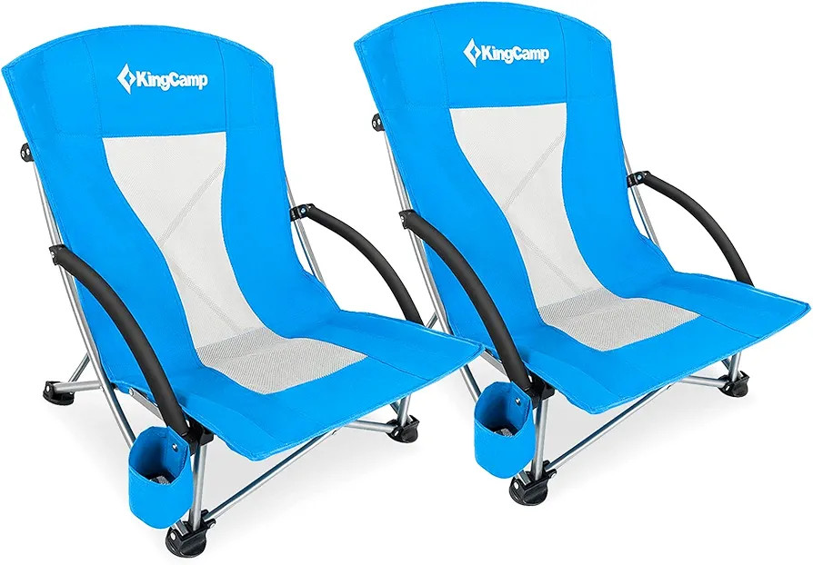KingCamp Low Beach Chair 2 Pack Folding Portable Lightweight Backpack Chair for Adults with Cup H... | Amazon (US)