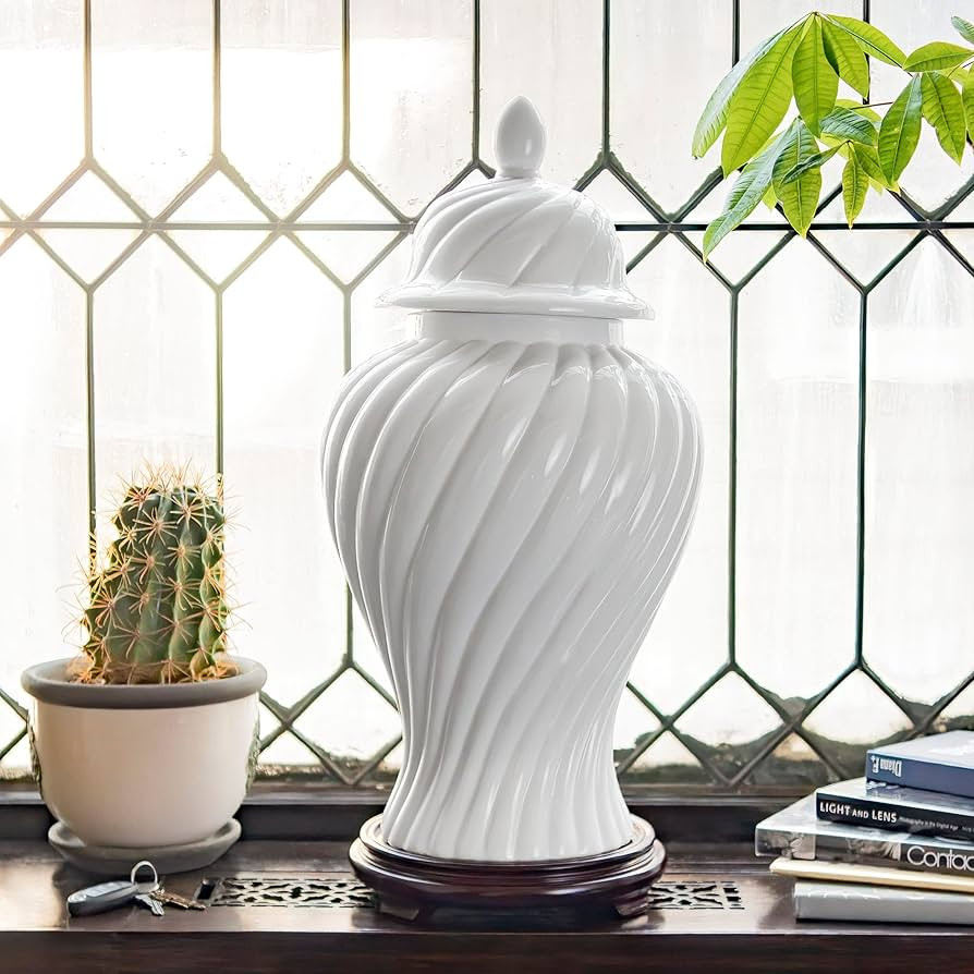Red Lantern 24" White Swirling Ridges Temple Jar | Amazon (US)