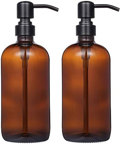 2 Pack Thick Amber Glass Pint Jar Soap Dispenser with Matte Black Stainless Steel Pump, 16ounce Bost | Amazon (US)