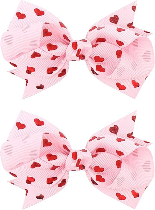 YanJie 4'' Hair Bow Clips Love Heart Hair Clips Valentines Hair Accessories Red Pink Bow Hair Bar... | Amazon (US)