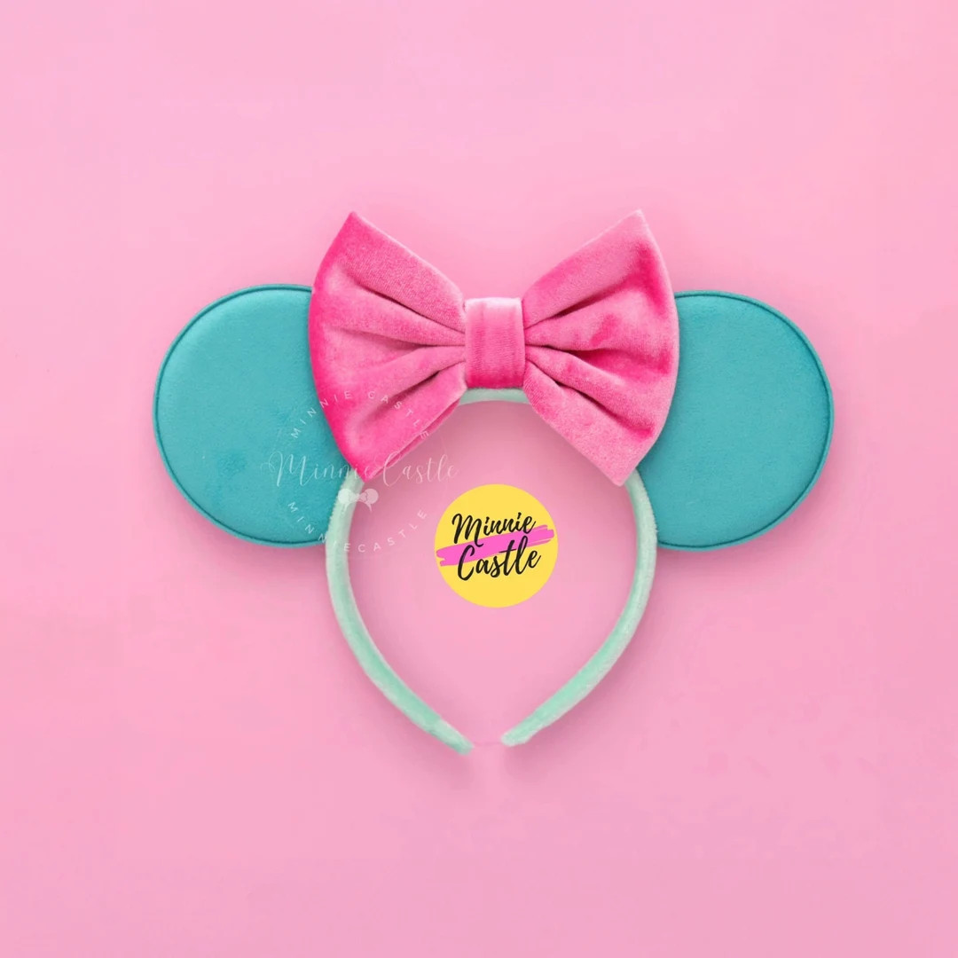 Teal and Pink Velvet Mickey Ears, Minnie Ears, Mouse Ears Headband, Teal Mickey Ears with Dark Pi... | Etsy (US)