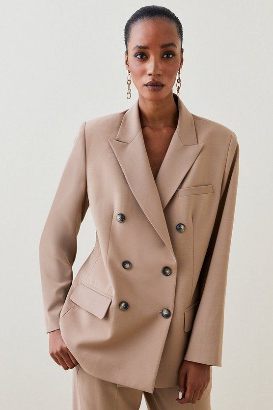 Wool Blend Oversized Double Breasted Blazer | Karen Millen US