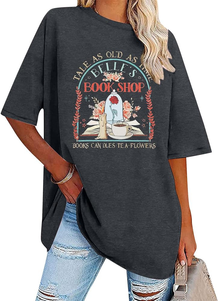 FLOYU Women Belle's Book Shop Shirt Princess Belle T-Shirt Book Lover Tops Casual Magic Kingdom S... | Amazon (US)