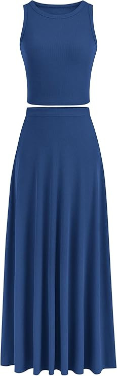 PRETTYGARDEN Women's 2 Piece Maxi Skirt Sets Casual Summer Knit Cropped Tank Top High Waisted Lon... | Amazon (US)