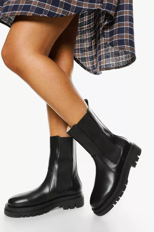 Wide Fit Calf High Chunky Sole Chelsea Boots | Boohoo.com (UK & IE)