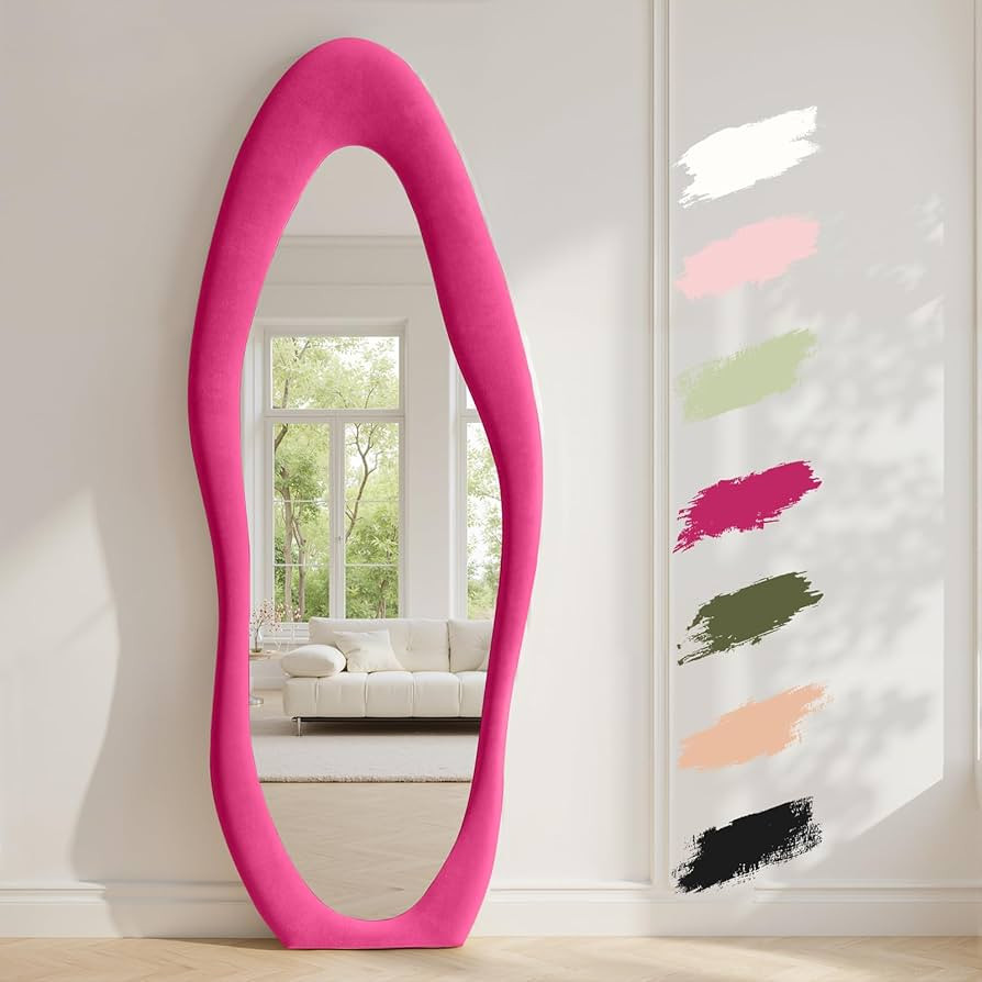 Full Length Mirror 63"x24" Irregular Full Body Wall Mounted Floor Mirror with Stand Pink Flannel ... | Amazon (US)