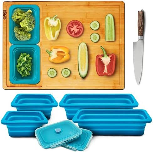 Zenprep Extra Large Bamboo Cutting Board With Containers (Set Of 9) - Over The Sink Chopping Boar... | Amazon (US)