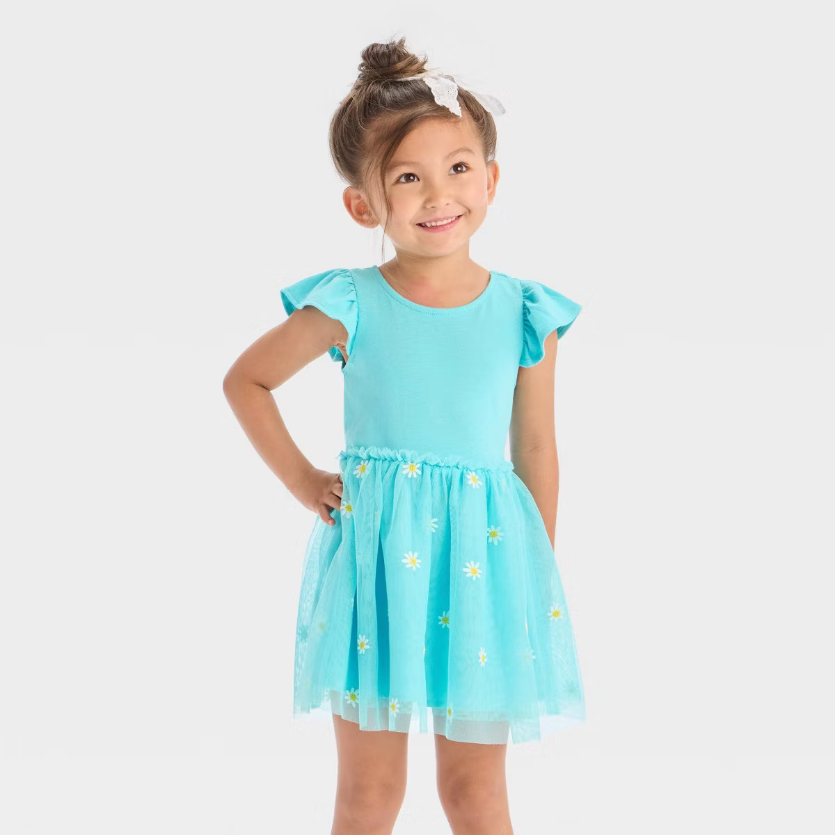 Toddler Girls' Daisy Tank Tulle Dress - Cat & Jack™ Turquoise Blue 3T | Target