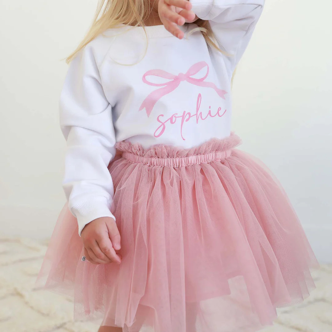 Personalized Bow Kids Graphic Sweatshirts | White | Caden Lane