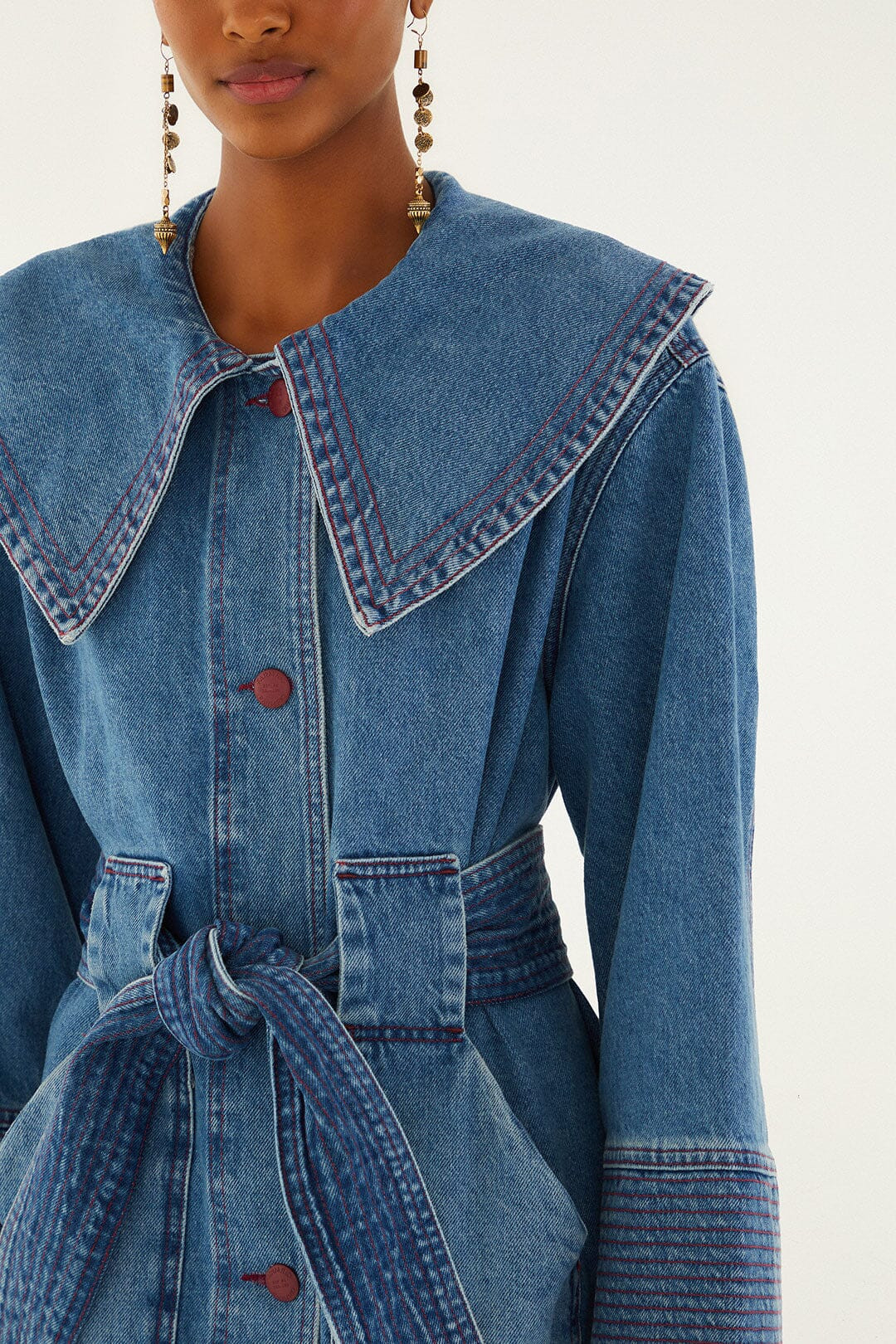 Denim Collared Belted Trench Coat | FARM Rio | FarmRio (US)