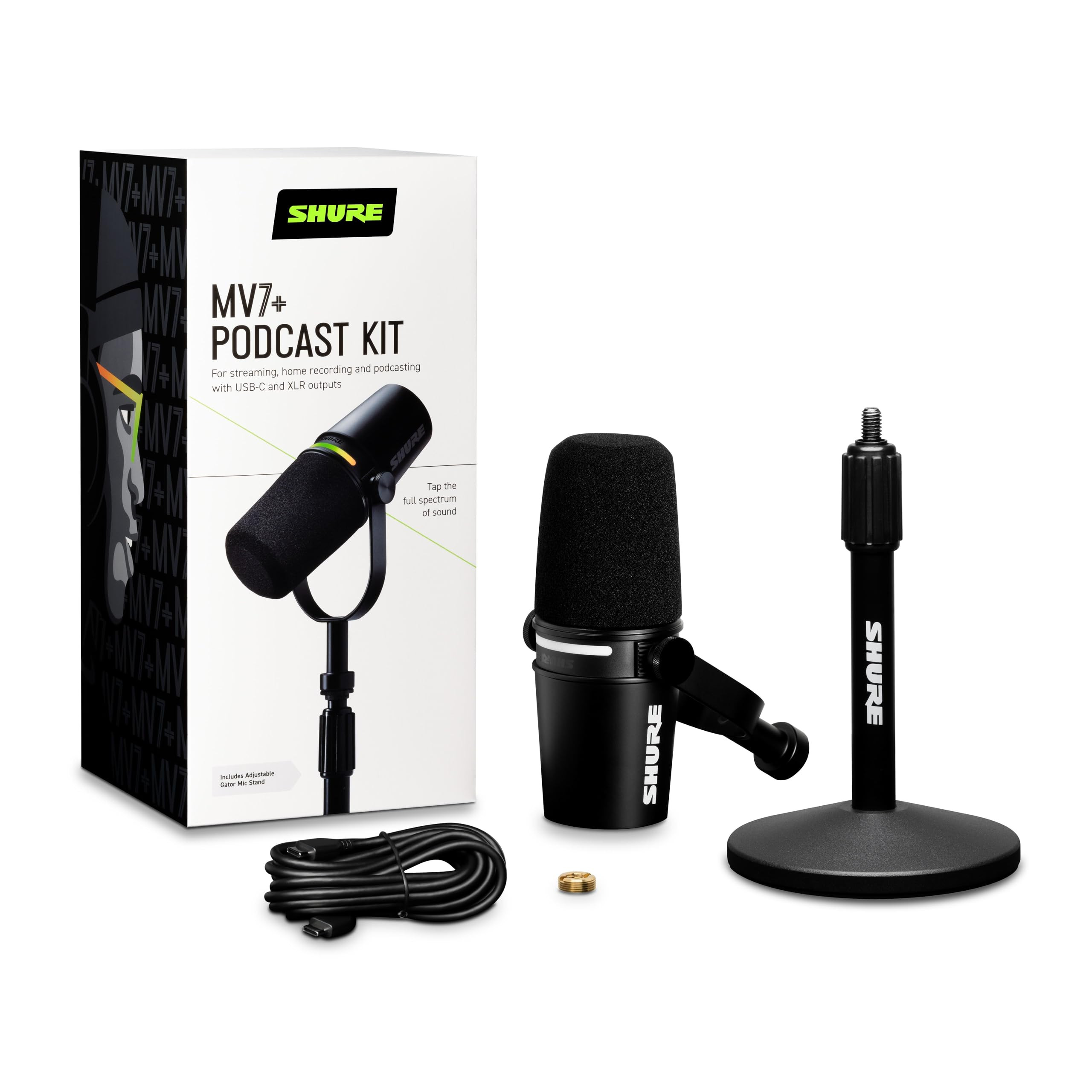 Shure MV7+ Podcast Dynamic Microphone with Stand – OBS Certified, Enhanced Audio, LED Panel, US... | Amazon (US)