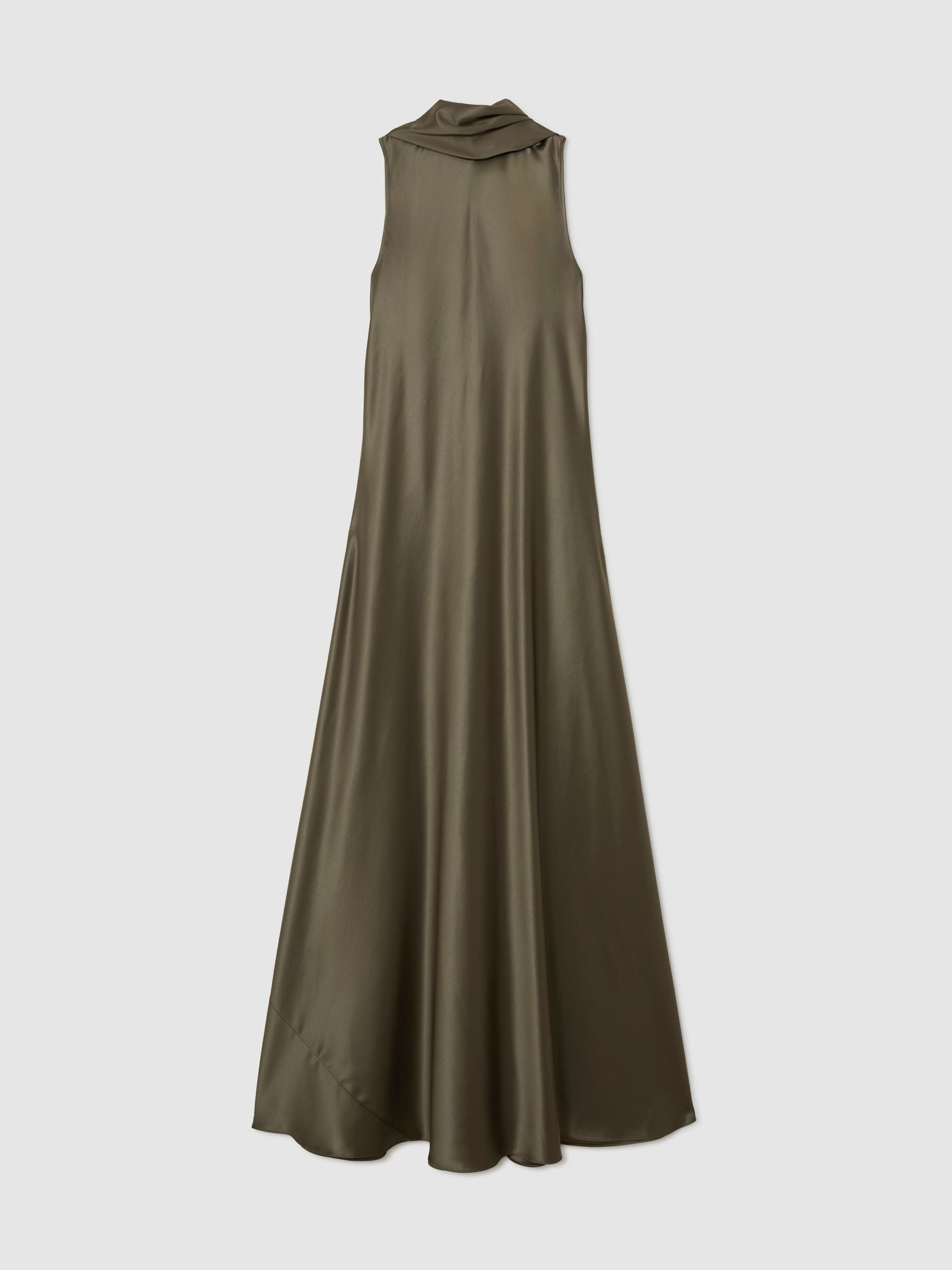 Reiss Satin Cape Maxi Dress in Khaki Green - REISS | Reiss UK