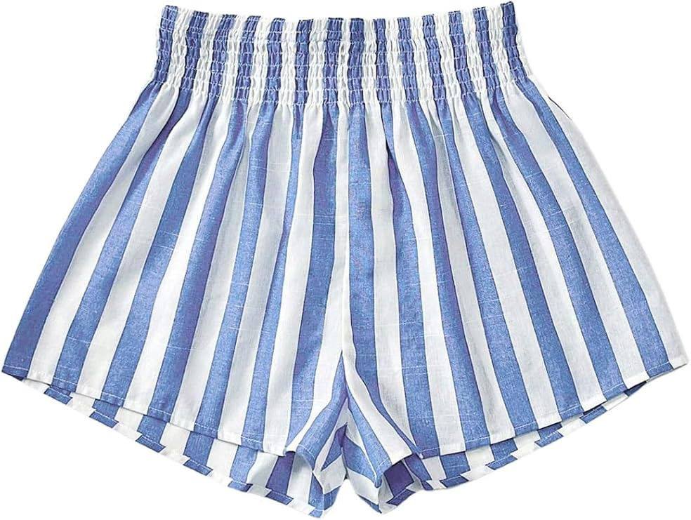 SweatyRocks Women's Striped Wide Leg Shorts Paperbag High Waisted Casual Linen Shorts | Amazon (US)