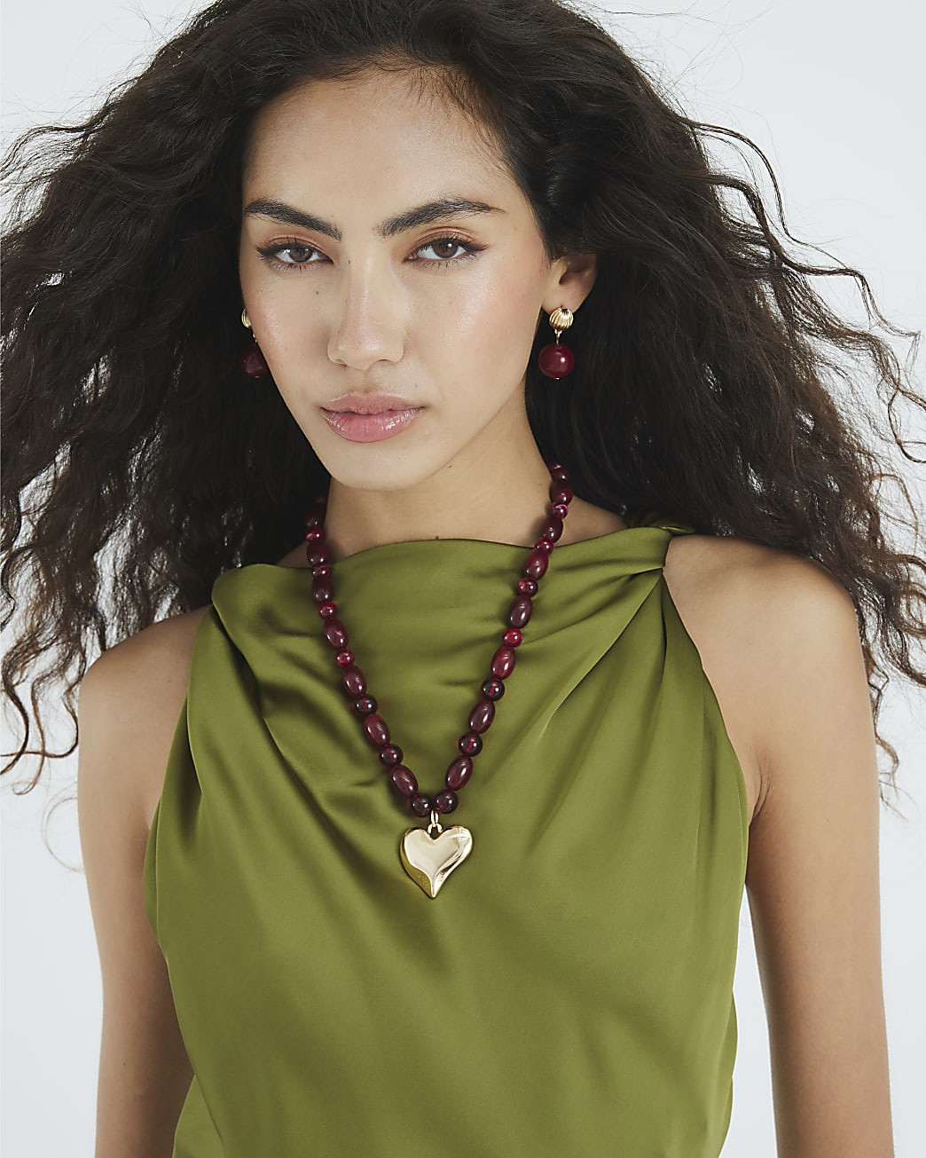 Red Beaded Heart Pendant Necklace | River Island UK & IE