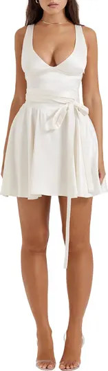 HOUSE OF CB Shiema Plunge Neck Tie Waist Satin Dress | Nordstrom | Nordstrom