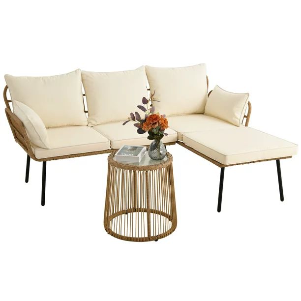 YITAHOME L-Shaped Patio Sofa, All-Weather Wicker Patio Conversation Set with Tempered Glass Table... | Walmart (US)